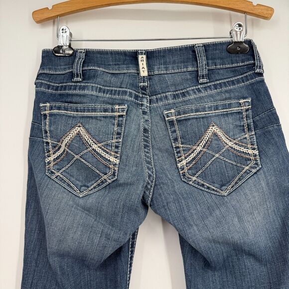 Ariat Denim Mid Rise Straight Jeans Womens Size 27 SHORT Blue Cowgirl Western - Picture 6 of 11